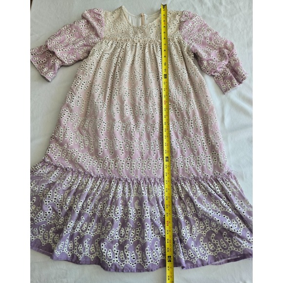 Girls Size 14 Ombre Eyelet Easter Dress Pink Purple Long Sleeve Cottagecore Boho - Picture 5 of 14
